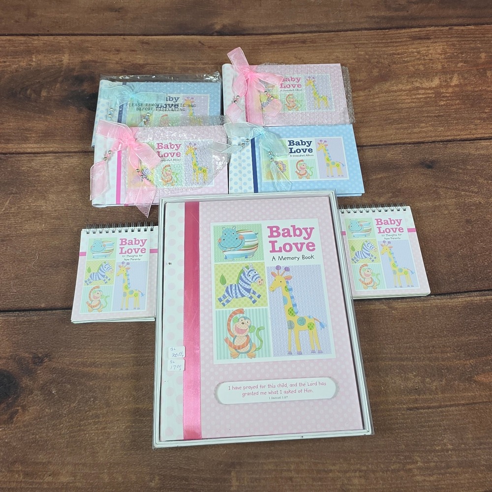 Baby Love Memory Book Snapshot Album Set Pink Blue Good Safari Animal Keepsake